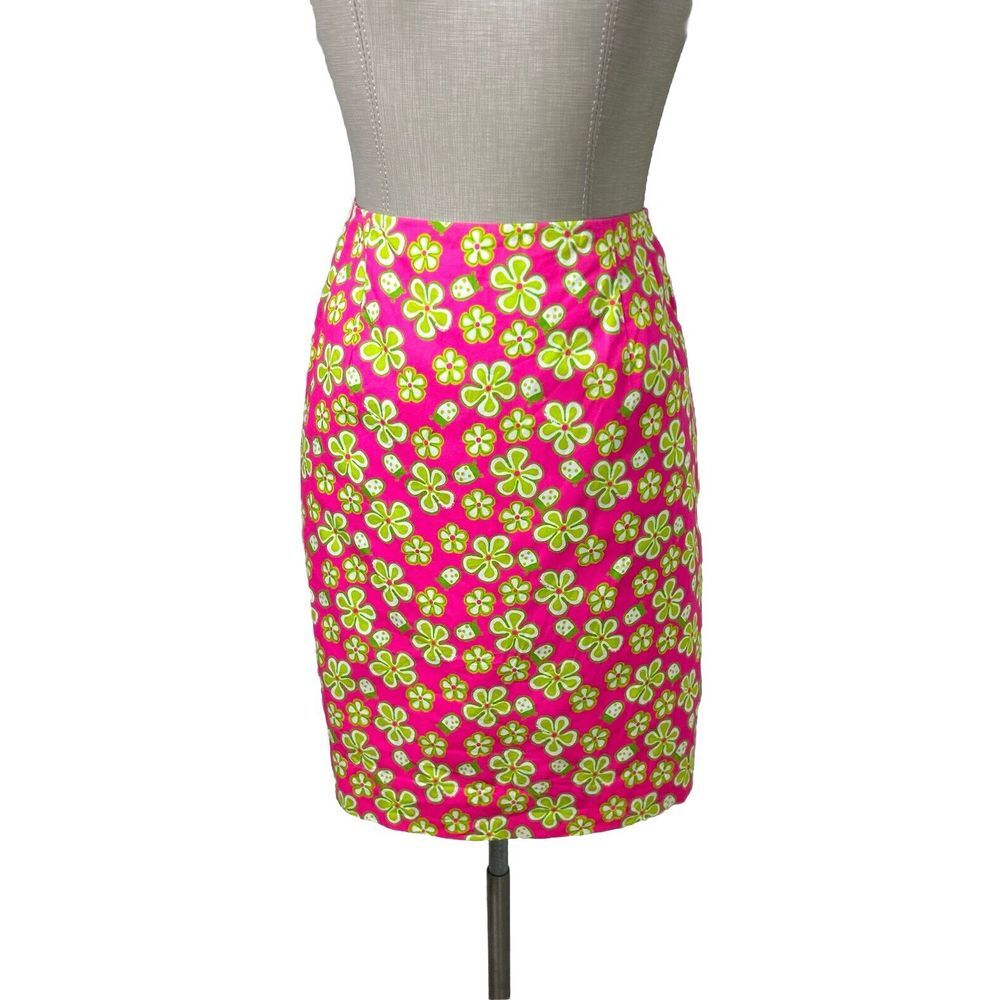 Vintage 80s Lilly Pulitzer Pink Green Dune Buggy Ladybug Mini‎ Skirt Size 8 EUC